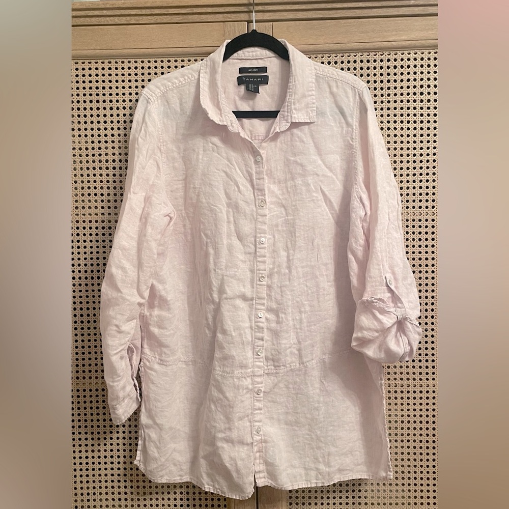 Tahari Light Pink Linen Button-Up Tunic - Picture 10 of 11
